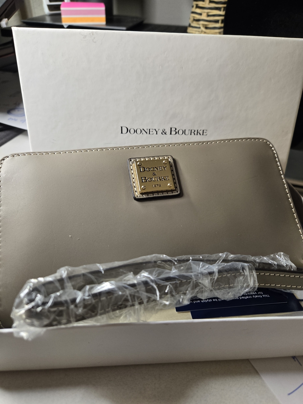 Dooney & Bourke Smooth Taupe Continental Wallet Wristlet NWT In Box Rare